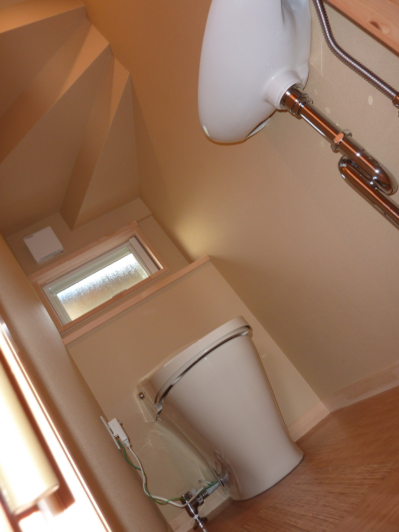 トイレは階段下スペースを有効活用!!
これだけの段差があると逆におしゃれに見える。。。
床はちょっとアジアンで